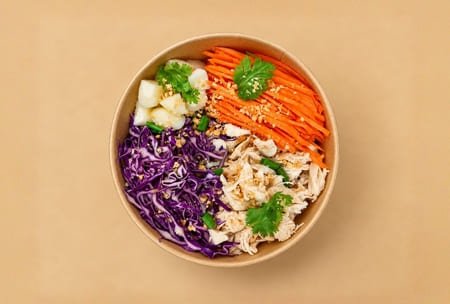 Chinese Chicken soba noodle bowl with sesame peanut sauce
