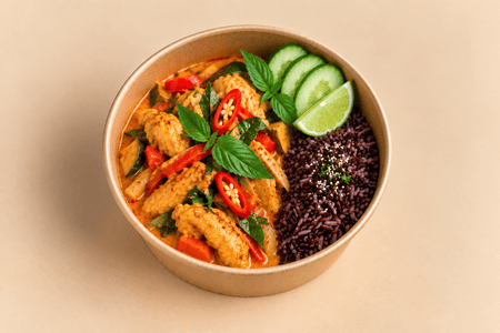 Gaeng Phed Gai - Red Chicken Curry with Riceberry