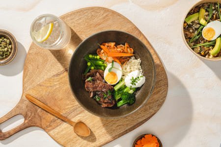 Korean BBQ beef and kimchi bowl