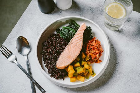 Jerk Salmon Bowl Yogurt dressing