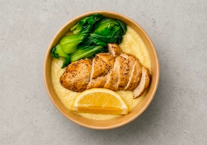 Lemon-Thyme Chicken with Preserved Lemon Butter Sauce, Cauliflower Mash & Bok Choy