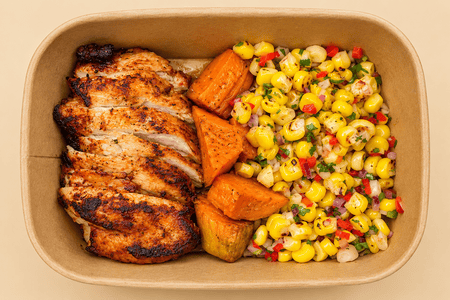 Peri-Peri Chicken with Sweet Potato Fries & Grilled Corn Salad