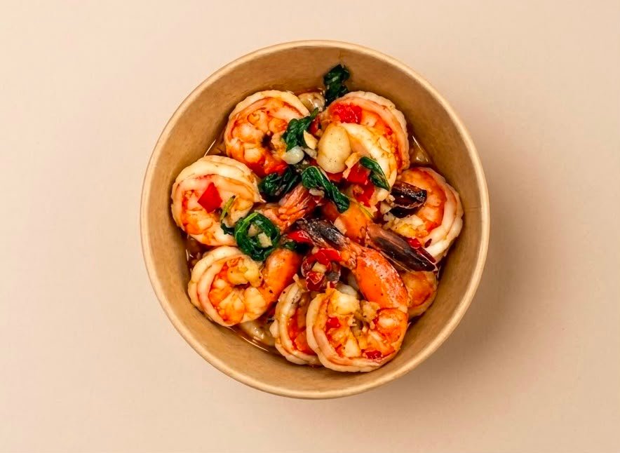 Chili Basil Prawns w/ Minced Cabbage